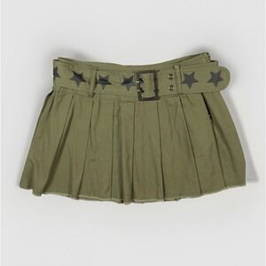 NWT Social Collision Pleated Mini Skirt SM Olive Star Belt Low Rise Y2K